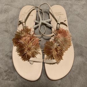 STUART WEITZMAN Tassel Accents T-Strap Sandals 7.5